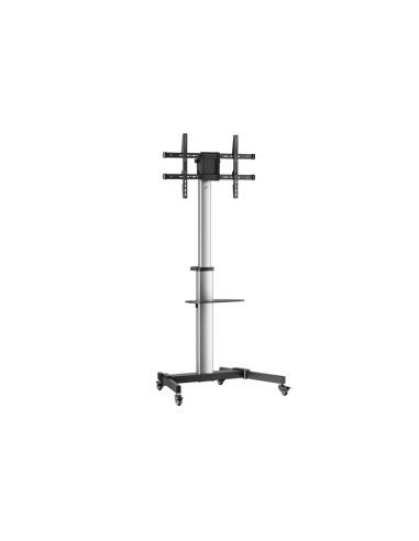 AISENS Floor Stand with Wheel, DVD Tray for Monitor/TV 50Kg from 37-86, Black-Silver