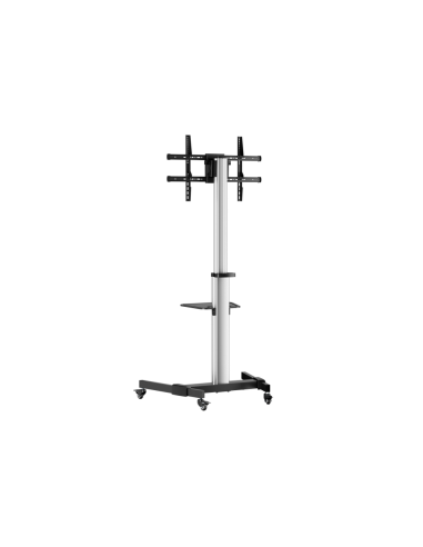 AISENS Floor Stand with Wheel, DVD Tray for Monitor/TV 50Kg from 37-86, Black-Silver