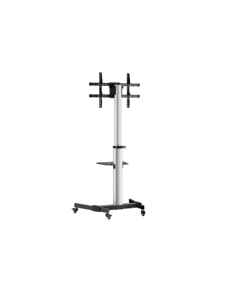 AISENS Floor Stand with Wheel, DVD Tray for Monitor/TV 50Kg from 37-86, Black-Silver