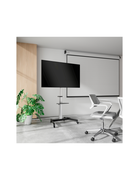 AISENS Floor Stand with Wheel, DVD Tray for Monitor/TV 50Kg from 37-86, Black-Silver