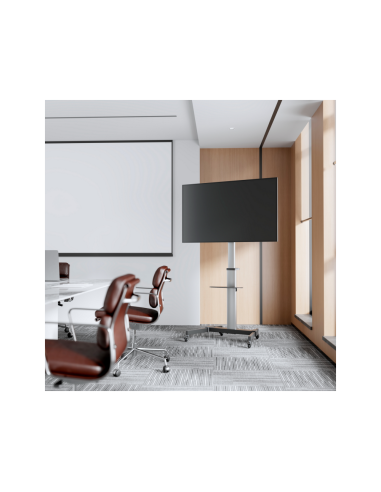 AISENS Floor Stand with Wheel, DVD Tray for Monitor/TV 50Kg from 37-86, Black-Silver