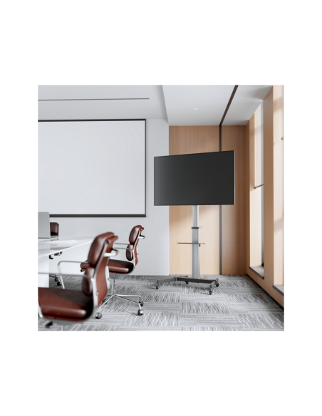 AISENS Floor Stand with Wheel, DVD Tray for Monitor/TV 50Kg from 37-86, Black-Silver