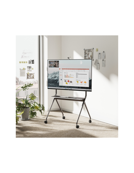 AISENS Soporte De Suelo Pro Con Rueda, 1 Bandeja Para Pantalla Interactiva/TV 120kg De 50-86, Negro