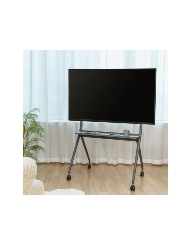 AISENS Soporte De Suelo Pro Con Rueda, 1 Bandeja Para Pantalla Interactiva/TV 120kg De 50-86, Negro