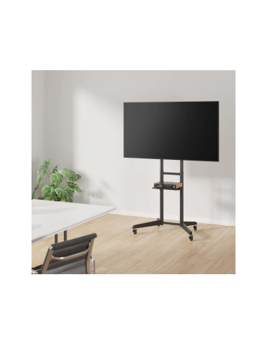 AISENS Soporte de Suelo ECO con Rueda, Bandeja para DVD para Monitor/TV 50Kg de 37-70, Negro