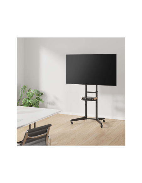 AISENS Soporte de Suelo ECO con Rueda, Bandeja para DVD para Monitor/TV 50Kg de 37-70, Negro
