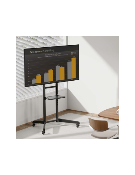 AISENS Soporte de Suelo ECO con Rueda, Bandeja para DVD para Monitor/TV 50Kg de 37-70, Negro