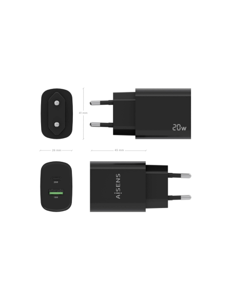 AISENS A110-0755 cargador de dispositivo móvil Universal Negro Corriente alterna Carga rápida Interior
