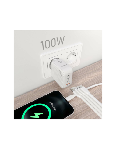 AISENS ASCH-100W4P028-W cargador de dispositivo móvil Universal Corriente alterna Carga rápida Interior