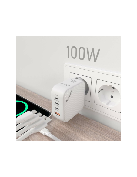 AISENS ASCH-100W4P028-W cargador de dispositivo móvil Universal Corriente alterna Carga rápida Interior