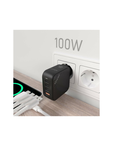 AISENS ASCH-100W4P029-BK cargador de dispositivo móvil Universal Corriente alterna Carga rápida Interior