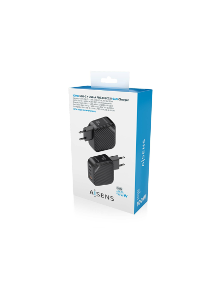AISENS ASCH-100W4P029-BK cargador de dispositivo móvil Universal Corriente alterna Carga rápida Interior