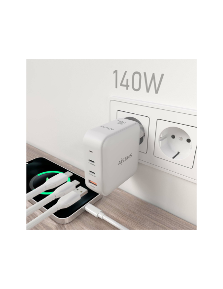 AISENS ASCH-140W3P030-W cargador de dispositivo móvil Universal Corriente alterna Carga rápida Interior