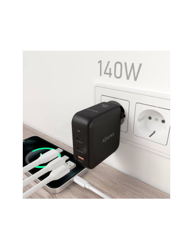 AISENS ASCH-140W3P031-BK cargador de dispositivo móvil Universal Corriente alterna Carga rápida Interior