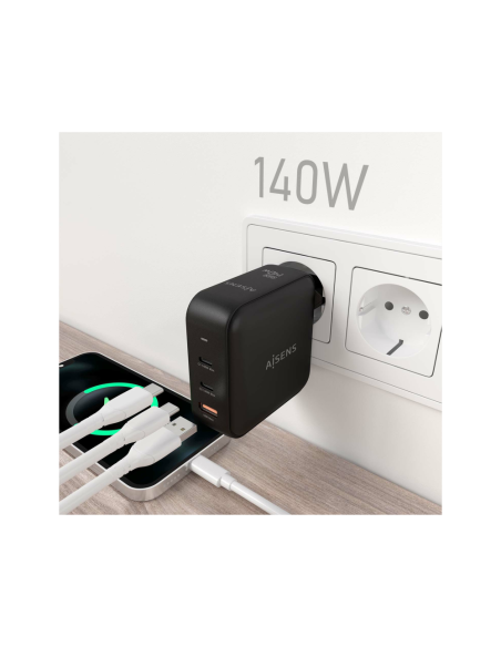 AISENS ASCH-140W3P031-BK cargador de dispositivo móvil Universal Corriente alterna Carga rápida Interior