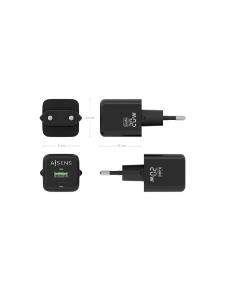 AISENS ASCH-20W2P011-BK cargador de dispositivo móvil Universal Corriente alterna Carga rápida Interior