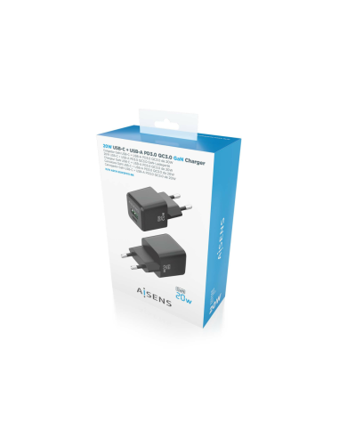 AISENS ASCH-20W2P011-BK cargador de dispositivo móvil Universal Corriente alterna Carga rápida Interior