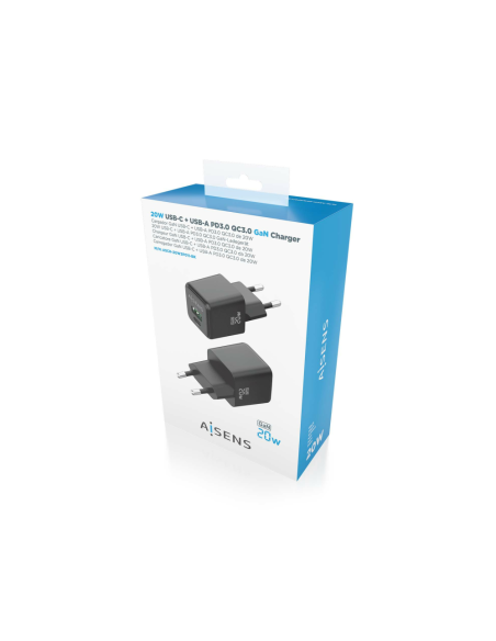 AISENS ASCH-20W2P011-BK cargador de dispositivo móvil Universal Corriente alterna Carga rápida Interior