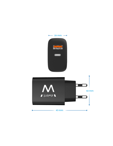 Ewent EW1319 cargador de dispositivo móvil Universal Negro Corriente alterna Carga rápida Interior