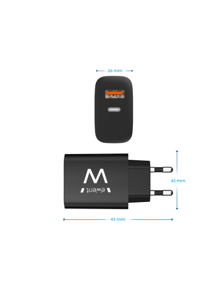 Ewent EW1319 cargador de dispositivo móvil Universal Negro Corriente alterna Carga rápida Interior