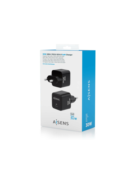 AISENS ASCH-30W1P036-BK cargador de dispositivo móvil Universal Corriente alterna Carga rápida Interior