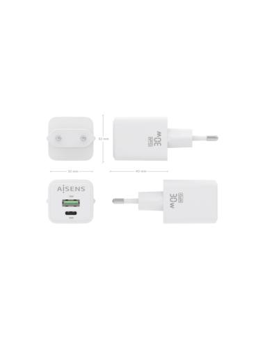 AISENS ASCH-30W2P037-W cargador de dispositivo móvil Universal Corriente alterna Carga rápida Interior