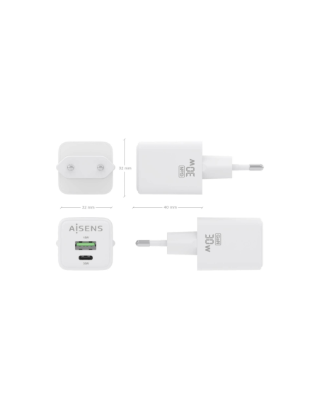 AISENS ASCH-30W2P037-W cargador de dispositivo móvil Universal Corriente alterna Carga rápida Interior