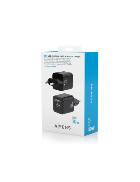 AISENS ASCH-30W2P038-BK cargador de dispositivo móvil Universal Corriente alterna Carga rápida Interior