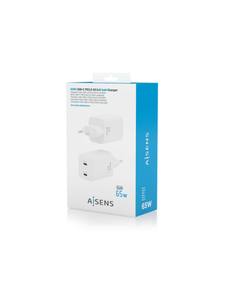 AISENS ASCH-65W2P039-W cargador de dispositivo móvil Universal Corriente alterna Carga rápida Interior