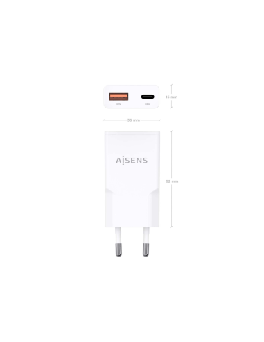 AISENS ASCH-30W2P046-W cargador de dispositivo móvil Cámara digital, MP3, MP4, Teléfono móvil, Navegante, Portátil, Consola de j