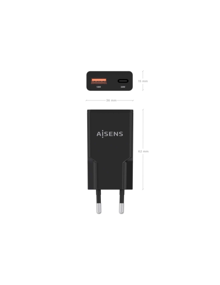 AISENS ASCH-30W2P047-BK cargador de dispositivo móvil Cámara digital, MP3, MP4, Teléfono móvil, Navegante, Portátil, Consola de 