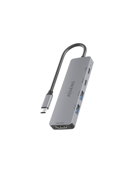 AISENS USB-C Dock 5 en 1, USB-C a 1xHDMI 2xUSB-A 1xUSB-C 1xUSB-C PD, Gris, 15cm