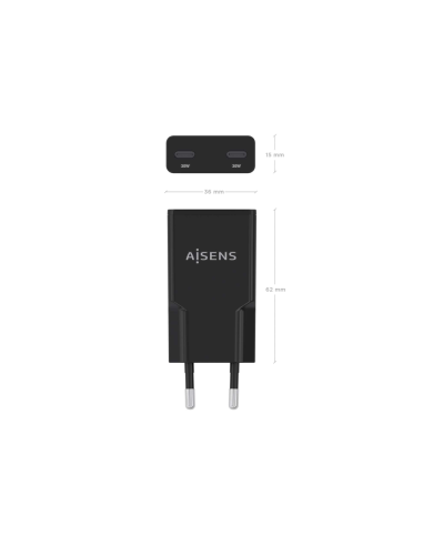 AISENS ASCH-30W2P049-BK cargador de dispositivo móvil Cámara digital, MP3, MP4, Teléfono móvil, Navegante, Portátil, Consola de 
