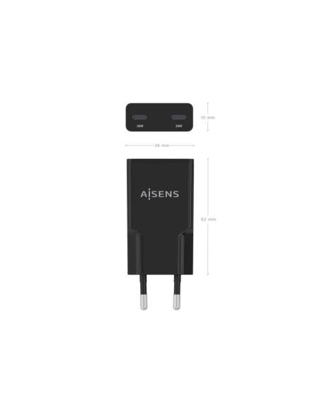 AISENS ASCH-30W2P049-BK cargador de dispositivo móvil Cámara digital, MP3, MP4, Teléfono móvil, Navegante, Portátil, Consola de 