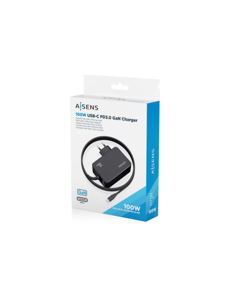 AISENS ASCH-1PD100WL50-BK cargador de dispositivo móvil Cámara digital, GPS, Teléfono móvil, Portátil, Smartphone, Tableta, Univ