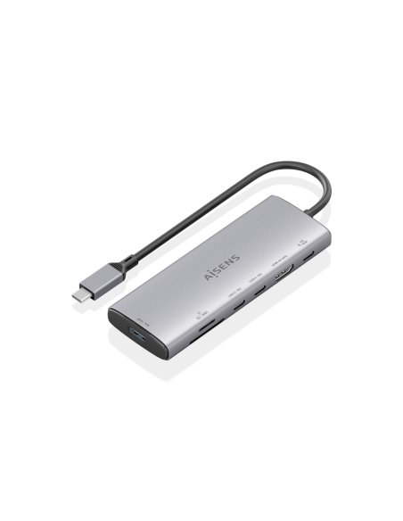 AISENS USB-C Dock 7 en 1, USB-C a 1xHDMI, 1xUSB-A 10G, 2xUSB-C 10G, 1xSD, 1xMicroSD, 1xUSB-C PD 100W, Gris, 20cm