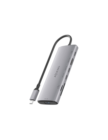 AISENS USB-C Dock 7 en 1, USB-C a 1xHDMI, 1xUSB-A 10G, 2xUSB-C 10G, 1xSD, 1xMicroSD, 1xUSB-C PD 100W, Gris, 20cm
