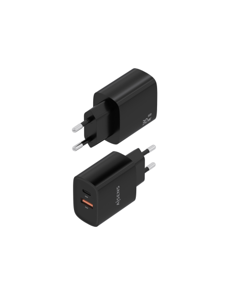 AISENS Cargador GaN 30W, 1xUSB-C PD3.0 QC4.0, 1xUSB-A QC3.0, Negro