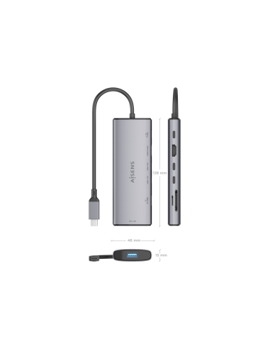 AISENS USB-C Dock 7 en 1, USB-C a 1xHDMI, 1xUSB-A 10G, 2xUSB-C 10G, 1xSD, 1xMicroSD, 1xUSB-C PD 100W, Gris, 20cm