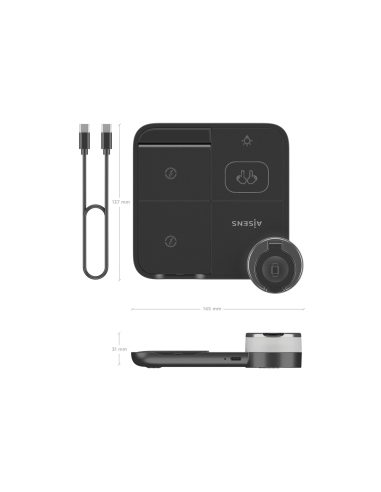 AISENS ASCH-15W4WC062-BK cargador de dispositivo móvil Auriculares, Smartphone, Reloj inteligente Cargador inalámbrico Interior