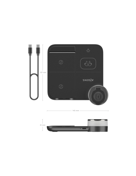 AISENS ASCH-15W4WC062-BK cargador de dispositivo móvil Auriculares, Smartphone, Reloj inteligente Cargador inalámbrico Interior