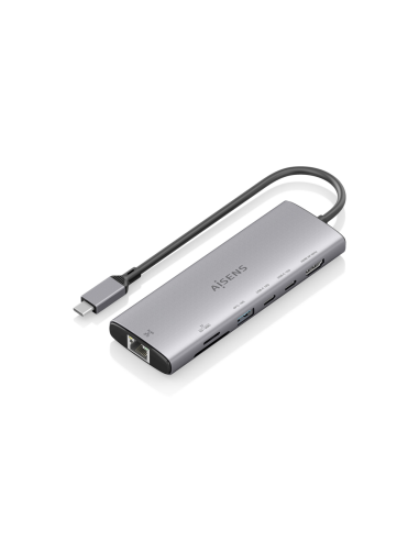 AISENS USB-C Dock 7 en 1, USB-C a 1xHDMI, 1xRJ45, 1xUSB-A 10G, 2xUSB-C 10G, 1xSD, 1xMicroSD, Gris, 20cm