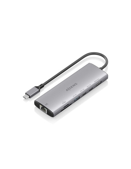AISENS USB-C Dock 7 en 1, USB-C a 1xHDMI, 1xRJ45, 1xUSB-A 10G, 2xUSB-C 10G, 1xSD, 1xMicroSD, Gris, 20cm