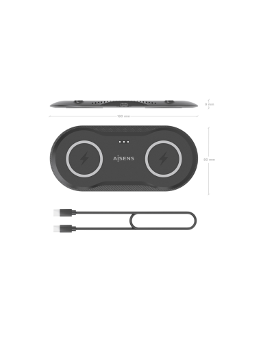 AISENS ASCH-15W2WC060-BK cargador de dispositivo móvil Auriculares, Smartphone Cargador inalámbrico Interior