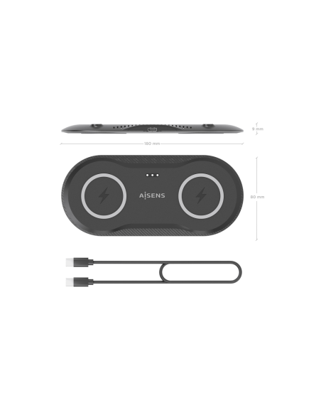 AISENS ASCH-15W2WC060-BK cargador de dispositivo móvil Auriculares, Smartphone Cargador inalámbrico Interior