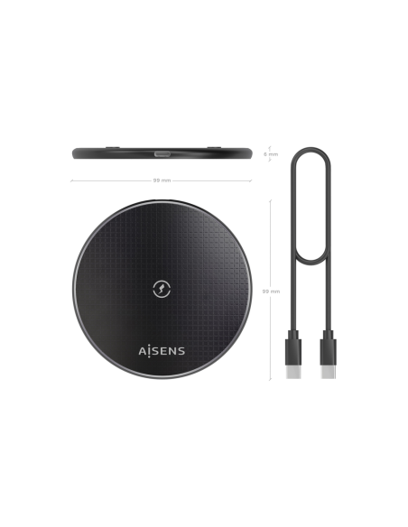 AISENS ASCH-15W1WC058-BK cargador de dispositivo móvil Smartphone Cargador inalámbrico Interior