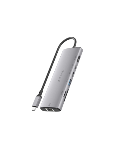 AISENS USB-C Dock 7 en 1, USB-C a 1xHDMI, 1xRJ45, 1xUSB-A 10G, 2xUSB-C 10G, 1xSD, 1xMicroSD, Gris, 20cm