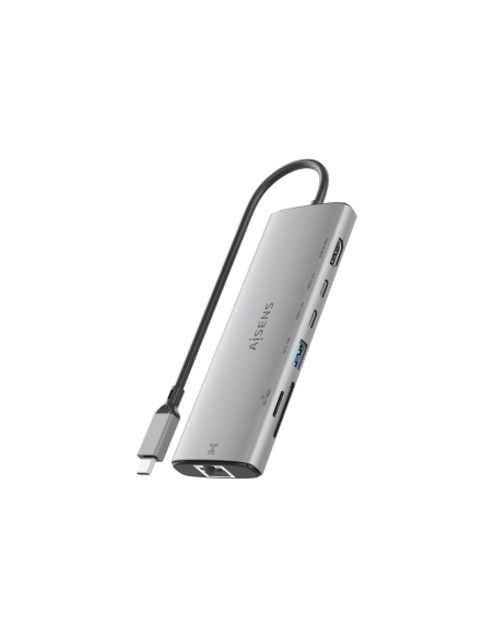 AISENS USB-C Dock 7 en 1, USB-C a 1xHDMI, 1xRJ45, 1xUSB-A 10G, 2xUSB-C 10G, 1xSD, 1xMicroSD, Gris, 20cm