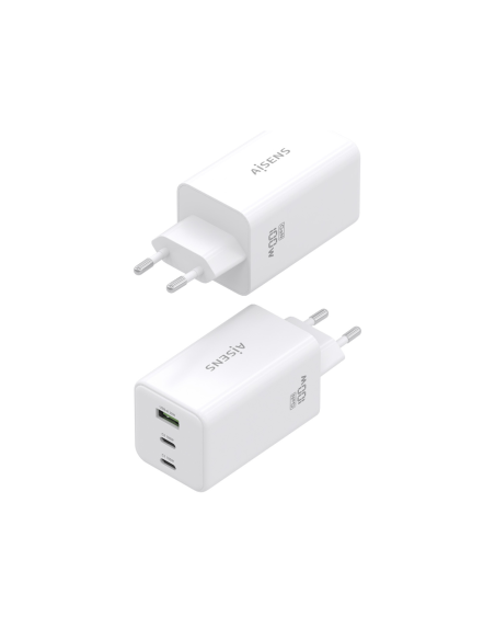 AISENS Cargador GaN 100W, 2x USB-C PD3.0 QC4.0 QC5.0, 1x USB-A QC3.0, Blanco