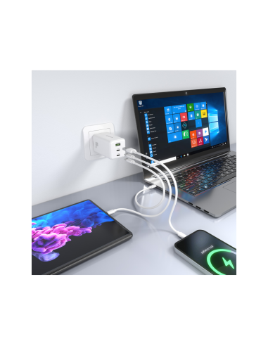 AISENS Cargador GaN 100W, 2x USB-C PD3.0 QC4.0 QC5.0, 1x USB-A QC3.0, Blanco